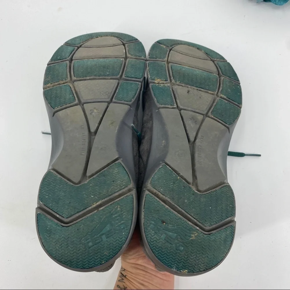 Women's Grey Suede Lace-Up Comfort Shoe with Teal Accents